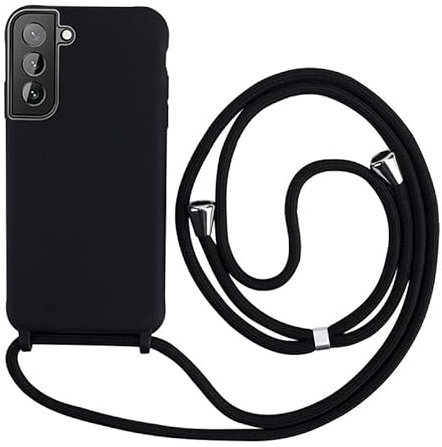 Keteen handyband hülle für Samsung Galaxy S22 Handyhülle mit Band Slim Silikon Schutzhülle S22 hülle mit Abnehmbar Kordel Stossfest Bumper Cover zum Umhängen Necklace hülle Galaxy S22-Schwarz