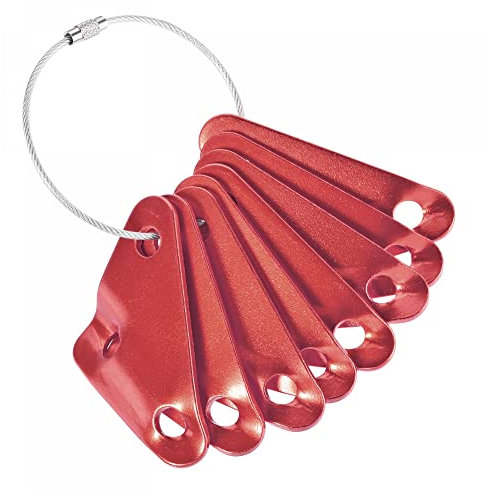 sourcing map Aluminum Rope Tensioners with Steel Ring, 8mm Dia. 3 Hole Tent Cord Adjusters for Camping Hiking Travel, Red 9in 1Set