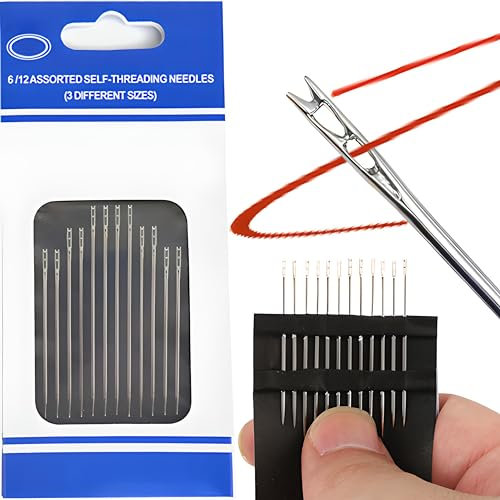 Retoo Stopfnadeln Nähnadeln, 12 Nähen Nadeln mit großem Öhr, Selbst Einfädeln, Groß Set Sacknadel Sticknadeln, Stahl Handnadeln, 3 Verschiedene Größen Nadeln, Sticknadeln für DIY Stickerei, Woll