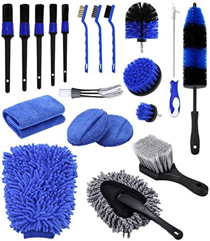 FAOKZE 20PCS Brosse Nettoyage Voiture Pinceau Detailing Auto Brosse Nettoyage Perceuse Électrique Brosse de Jante Voiture Nettoyage de Roue pour Pneu Interieur Exterieur Moteur