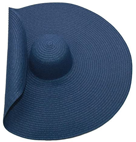 WSLCN Chapeau de Soleil Femme Capeline Chapeau à Large Bord Casquettes Anti-Soleil Respirant Anti UV Grand Chapeau de Paille Blue Fonce