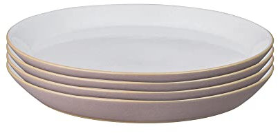 Denby Impression - Juego de 4 platos medianos rosados - Vajilla apta para lavavajillas y microondas - Platos de cerámica para almuerzo y cena