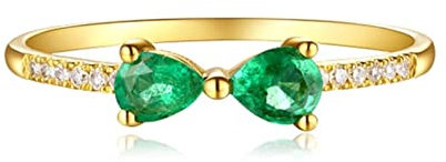 Epinki 18 Karat Gold 750 Pärchen Ringe, 0.45ct Smaragd Verlobungsring Bow-Knot Ewigkeitsring Freundschaftsringe Rechteckschliff Hochzeitsring Damen Goldschmuck Gr.52 (16.6)