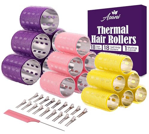 Rouleaux thermiques pour cheveux – Petit – 37 bigoudis auto-agrippants avec 18 clips et peigne de coiffage – Rouleaux thermiques en aluminium pour du volume et des boucles toute la journée – Pour