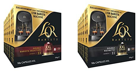 L'OR - Capsules XXL - Double Barista Selection - Intensité 13 - Corsé - Compatibilité Exclusive L'OR BARISTA® - 5 lots de 10 capsules aluminium & Barista Café - 50 Capsules Ristretto Intensité 11
