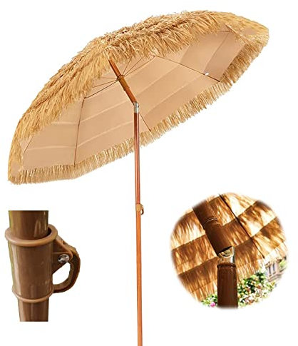 CHEMYO Parapluie Portable en Paille pour Jardin Hawaïen Parasol Pliant Diamètre 1,45 m avec mécanisme d'inclinaison, Idéal pour Un Petit Patio (Size : 1.45m (Steering))
