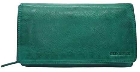 Old River Leder Damen Geldbörse See Grün, großes Lederbörse Portemonnaie Brieftasche Nappaleder, Eleganter Geldbeutel Leder mit RFID Wallet mit 2 Geldscheinfächer und viel Kartenfächer