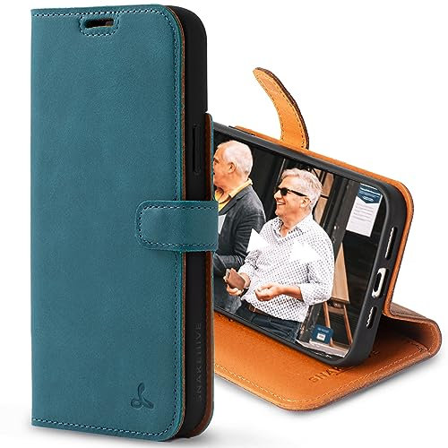 Snakehive Leather Wallet for iPhone 15 Plus || Real Leather Wallet Phone Case || Genuine Leather with Viewing Stand & 3 Card Holder || Flip Folio Cover with Card Slot (Teal)
