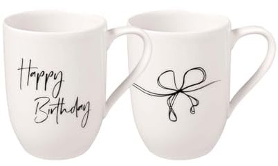 Villeroy & Boch Statement, Set De Tazas Happy Birthday, 2 Unidades, 280Ml, Porcelana Premium, Blanco