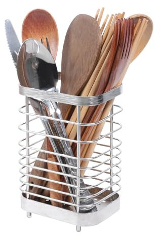 Toski Besteckkorb Edelstahl, Küchenutensilienhalter Metall, Besteckkorb Klein zum Organisieren von Schubladen und Arbeitsplatten für alle Küchen L10 x B7.5 x H15 cm