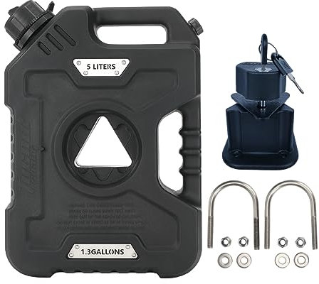 Tucool Racing 5L Portable Fuel Drum Canister Gasoline Container Reserve Plastic Petrol Tank Diesel Storage Can Fit for Motorcycle SUV ATV Cars Boat Offroad (5L Black Tank with Bracket)