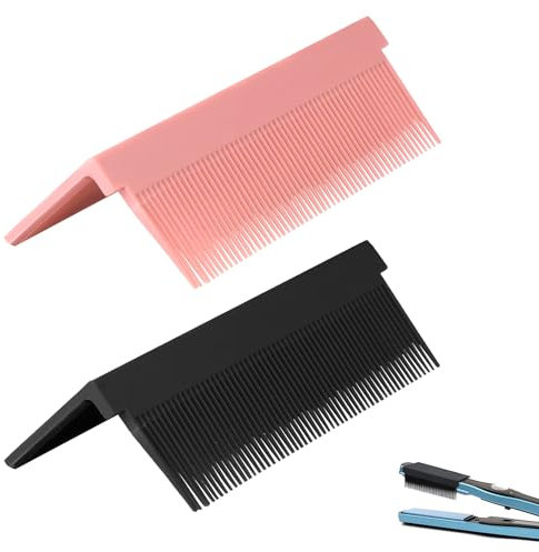2 Uds Peine para Alisar el Cabelloo, Accesorio de Peine Alisador para Plancha Plana Accesorios de Peines Aptos para Alisar el Cabello para Mujeres Hombres Peluquería (Negro, Rosa)