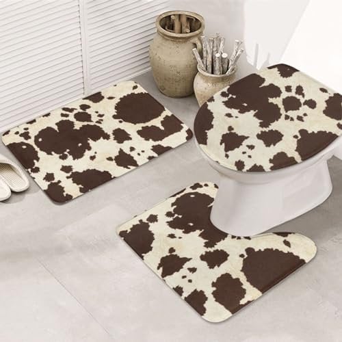JCAKES 3-teiliges Badezimmerteppich-Set mit Kuhfell-Aufdruck, luxuriös, 3-teiliges Badezimmerteppich-Set
