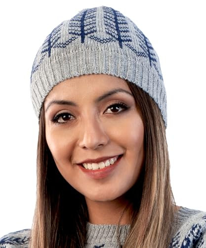 INTI ALPACA Damen Alpaka Mütze Hüte - Beanie Mütze für Winter mit Pom Pom Grau, Grau, Einheitsgröße