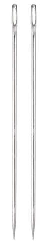 QUARKZMAN 2Pcs Aiguilles D'Ameublement à Gros Chas et Extra Longues de 15 Cm, Aiguilles à Coudre Droites Faciles à Enfiler en Acier Inoxydable pour Le Cuir D'Ameublement