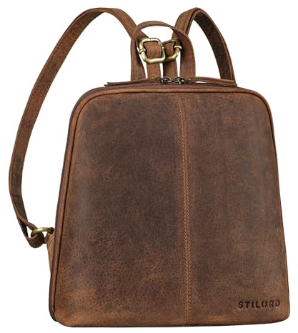 STILORD Calla Lederrucksack Damen Klein Elegant Rucksack Frauen City Daypack Backpack Modern Ledertasche Kleiner Tagesrucksack 10-11 Zoll Tabletrucksack Echtleder Farbe:Avani - braun