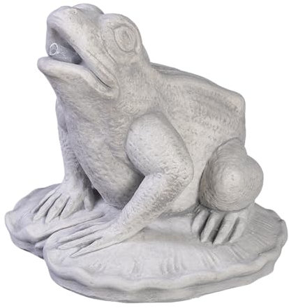 gartendekoparadies.de Großer Frosch optional mit Wasserlauf, Steinfigur, H. 28 cm, 14 kg, Grau, frostsicher aus Steinguss für Außenbereich