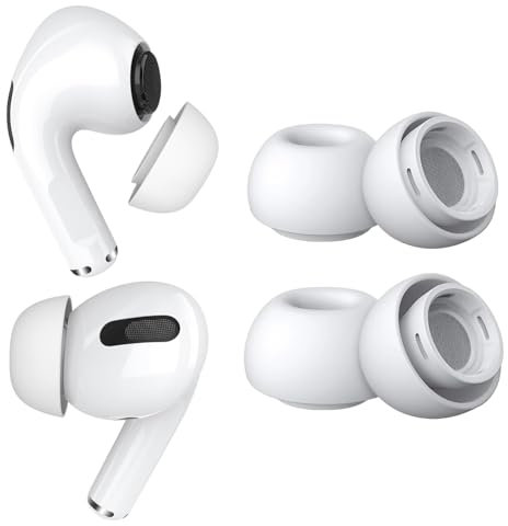 MMOBIEL 2 Pairs (M/L) Replacement Ear Tips for AirPods Pro Gen 1 & 2 1x M + 1x L Anti-Slip Silicone Earbuds with Noise Reduction Holes, Dust Guard, and Storage Box – Fits in Charging Case – White