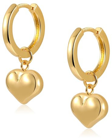 Ohrringe Gold Creolen mit Herz Anhänger Damen, ASH'S CHOICE Gold Creolen Kleine Knorpel Huggie Kreolen Silber 925 Ohrringe Hängende Baumelnde Herz TropfenOhrringe Creolen Ohrringe Gold Chunky Dupes