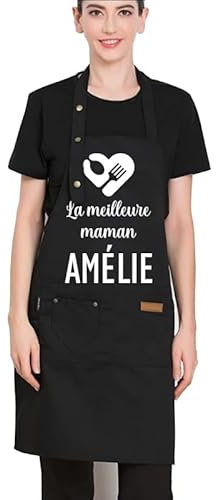 Tablier avec texte au choix - MasterChef - Tablier personnalisé (nom) pour la cuisine, les grillades, le jardinage - Taille unique - 3 poches - Cadeau pour la fête des mères, la fête des pères (Noir)