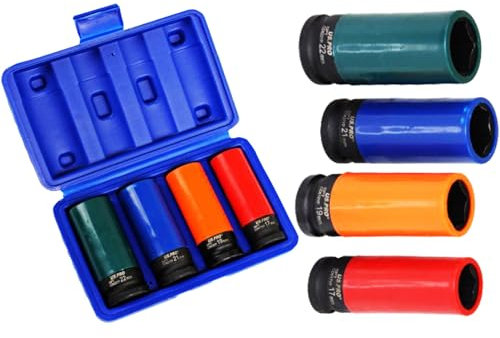 4PC US PRO 1/2 DR DEEP IMPACT SOCKETS for ALLOY Wheels | COLOUR CODED | Garage | Workshop | Heavy Duty | Mechanics | Engine | Air & Hand Tools | DIY | UK FREE P&P
