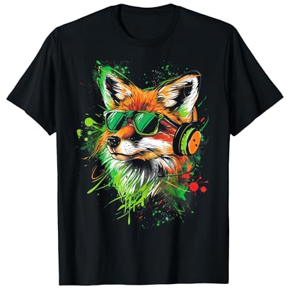 grüner Fuchs Fox DJ mit Kopfhörer und Sonnenbrille T-Shirt