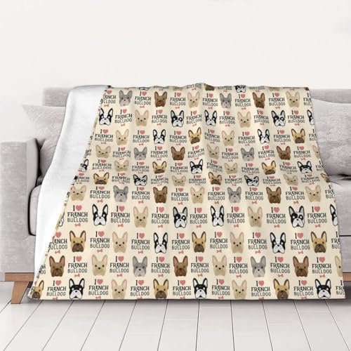 CHANGLEI Gewichtsdecke mit französischem Hund, Flanelldecke, personalisierter Druck, weich, warm, gemütlich, vielseitige Decke für Bett, Sofa