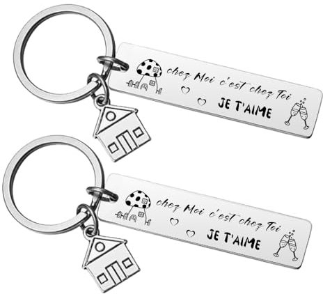 FGHJK Porte-clé Maison Couple Personnalisé: Porte Clef en Acier Inoxydable - Cadeau Amour de Pendaison de Crémaillère, Cadeau pour Couple (2Pcs)