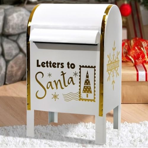 BAKAJI Briefkasten für Briefe des Weihnachtsmanns, Weiß und Gold, Weihnachtsdekoration, Loch für Briefe, Tür und Weihnachtsdekoration, Weihnachtsdekoration, 28,5 x 26,5 x 52 cm
