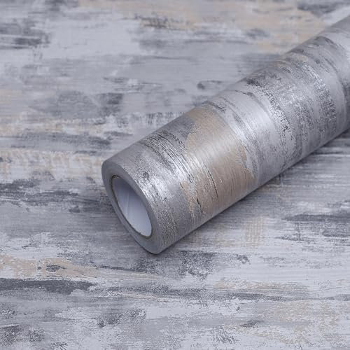 FEILAYS Beton-Effekt-Tapete im Retro-Stil, Vinylfolie, grau, klebrige Rückseite, Kunststoff, matt, dick, wasserdicht, selbstklebend, Schlafzimmer, Büro 40CM×5M