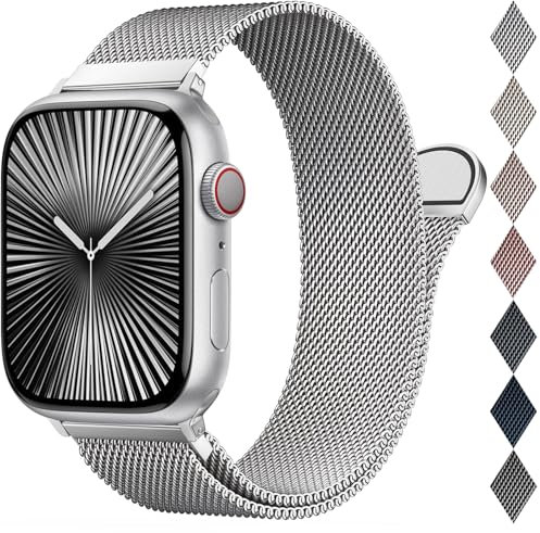 EPULY Milanaise Ersatzarmband Kompatibel mit Apple Watch Armband 46mm 45mm 44mm 42mm 49mm 41mm 40mm 38mm, Magnetische Metall Edelstahl Armbänder für iWatch Series 10 9 8 7 6 5 4 3 SE Ultra 2 1