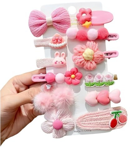 Lot de 12 barrettes à cheveux pour filles - Impression en métal - Pour filles et enfants, Jolies pinces à cheveux de couleur bonbon pour fête d'anniversaire Cadeau (Rose)