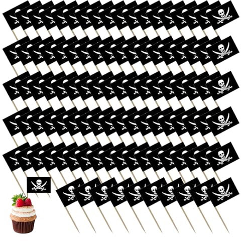 xianshi 100 Stück Piraten Deko,Piraten Kindergeburtstag,Halloween Deko Topper,Cupcake Kuchen,Pirate Zahnstocher,Cake Party Flaggen,Cocktail für Piratenparty Decoration,Kinder Muffin,Pirat Tortendeko