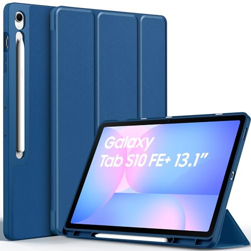 EasyAcc Case for Samsung Galaxy Tab S10 FE+/ S10 FE Plus (NOT for S10 FE),13.1 Inch with Pencil Holder, Ultra Thin Slim PU Leather Protective Case, Sky Blue