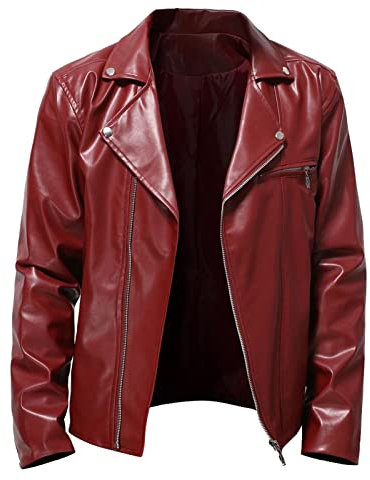 Giacca Pelle Uomo, Leggera Sottile con Tasca sulle Maniche Giubbotto Bomber Giaccone Giacca Chiodo Pelle Biker Motociclista Giubbotto Chiodo Giacca Lunga alla Moda, Classica, Nero