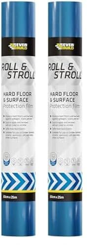 Everbuild Roll & Stroll Hard Surface Protector – Self-Adhesive – Totally Waterproof – Transparent Blue – 600mm x 25m (Pack of 2)