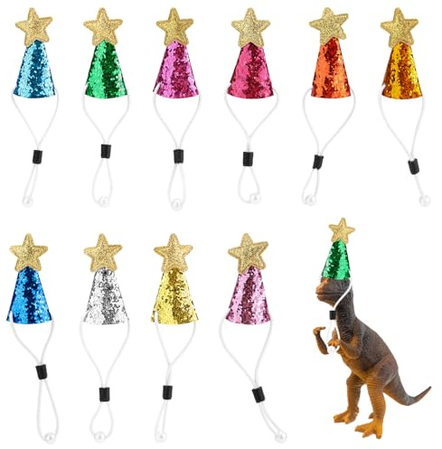 Goktvai 10 Pz Mini Cappellini da Festa per Peluche, Similpelle Piccoli Cappellini da Compleanno a Forma di Stella Luminosa Decorazioni Colorate Feste a Forma di Bambola per Giocattoli Peluche