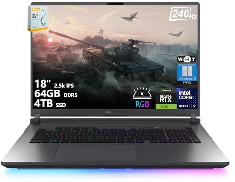ASUS ROG Strix G18 G815 Gaming AI Laptop | 18 2.5k IPS 240Hz (100% DCI-P3, 3ms) | Intel 24-Core Ultra 9 275HX | 64GB DDR5 4TB SSD | GeForce RTX 5060 | RGB Backlit Wi-Fi7 Win11 Pro w/DLCA Accessory