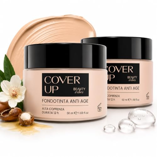CoverUp Fondotinta Idratante Anti-Rughe 100ml | Con Sodio Ialuronato, Copertura Modulabile da Media ad Alta, Effetto Naturale e Lunga Durata, Waterproof