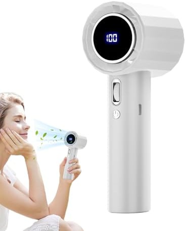 Renchey Ventilador De Mano Recargable, Ventilador Turbo Compacto de Mano con Carga USB para Exteriores, Enfriador de Aire con Pantalla Digital, Suministros para Clima Caluroso para Viajar, Pescar,