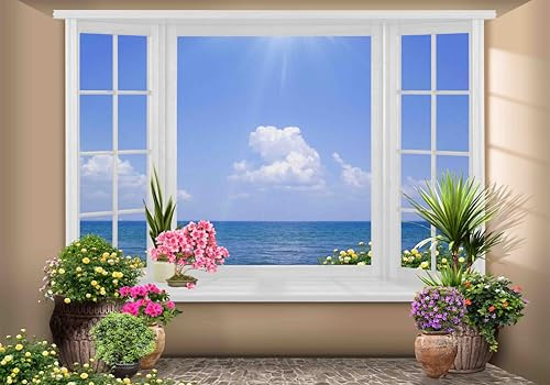 Vlies Fototapete Wandtapete Wandbilder 3d Fenster Mit Meerblick 1820 (300(B) x 210(H) cm)