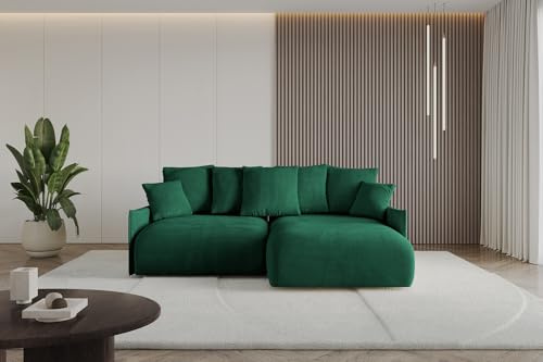 ALTDECOR Ecksofa mit Schlaffunktion und Bettkasten Corner Sofa Eckcouch Couch L-Form angeordnet Schlafcouch Ausziehbar Wohnlandschaft ONESK-L-v1 216x177x42 Dunkelgrün