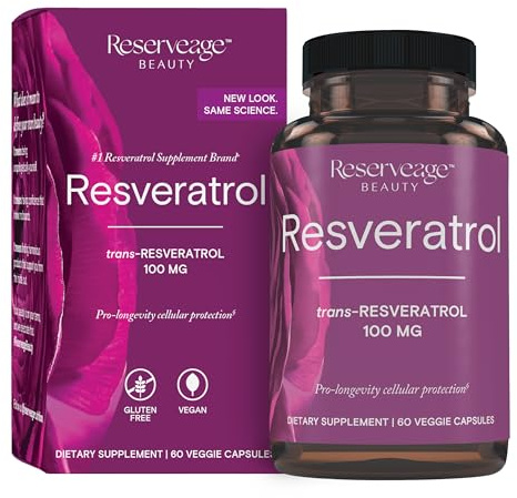 Reserveage Beauty, Resveratrol 100 mg, Antioxidant Supplement for Heart and Cellular Health, Supports Healthy Aging and Immune System, Paleo, Keto, 60 Capsules (60 Servings)