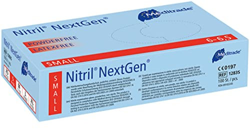 Meditrade Nitril NextGen® Untersuchungshandschuhe – Puder- und latexfreie Schutzhandschuhe – Größe S – Hellblau – 100 Stück