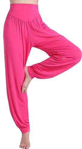HOEREV Super weiche Modal Spandex Harem Yoga Pilates Hosen, Gr.-L,Rosa
