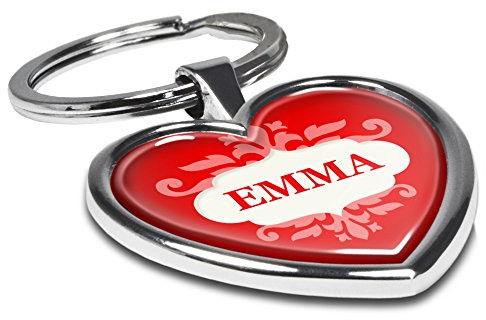 printplanet Schlüsselanhänger mit Namen Emma - Motiv Ornamente - Herz-Schlüsselanhänger, Namensschlüsselanhänger, personalisierter Anhänger, Herz-Anhänger, Chrom
