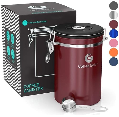 Coffee Gator Coffee Canister, 1900 ml Airtight Stainless Steel Container | w/ Date Tracker, Scoop, Kitchen Food Storage Jars for Beans ,Ground, Rice,Tea, Sugar,Cookie, Gifts