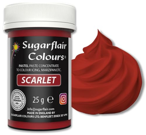 Sugarflair Scarlet Food Colouring Paste 25g | Concentrated Scarlet Food Dye for Fondant, Buttercream, Cake Decorating and More - Vegan, Kosher, Bake-Stable
