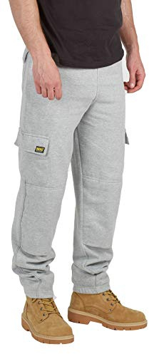 Mens Combat Cargo Work Tracksuit Jogging Bottoms with Knee Pad Pockets Size S to 5XL by MIG - Fleece Pants (Large - 38/40 Waist, Grey)