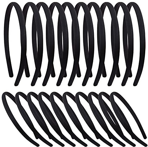 Candygirl 20 Pièces 10mm Serre Tete Noir en Satin Serre Tete Homme Bandeaux Bricolage DIY Cheveux Accessoires Femme Fille Enfant Cerceau de Cheveux Élastique pour Noël Fête